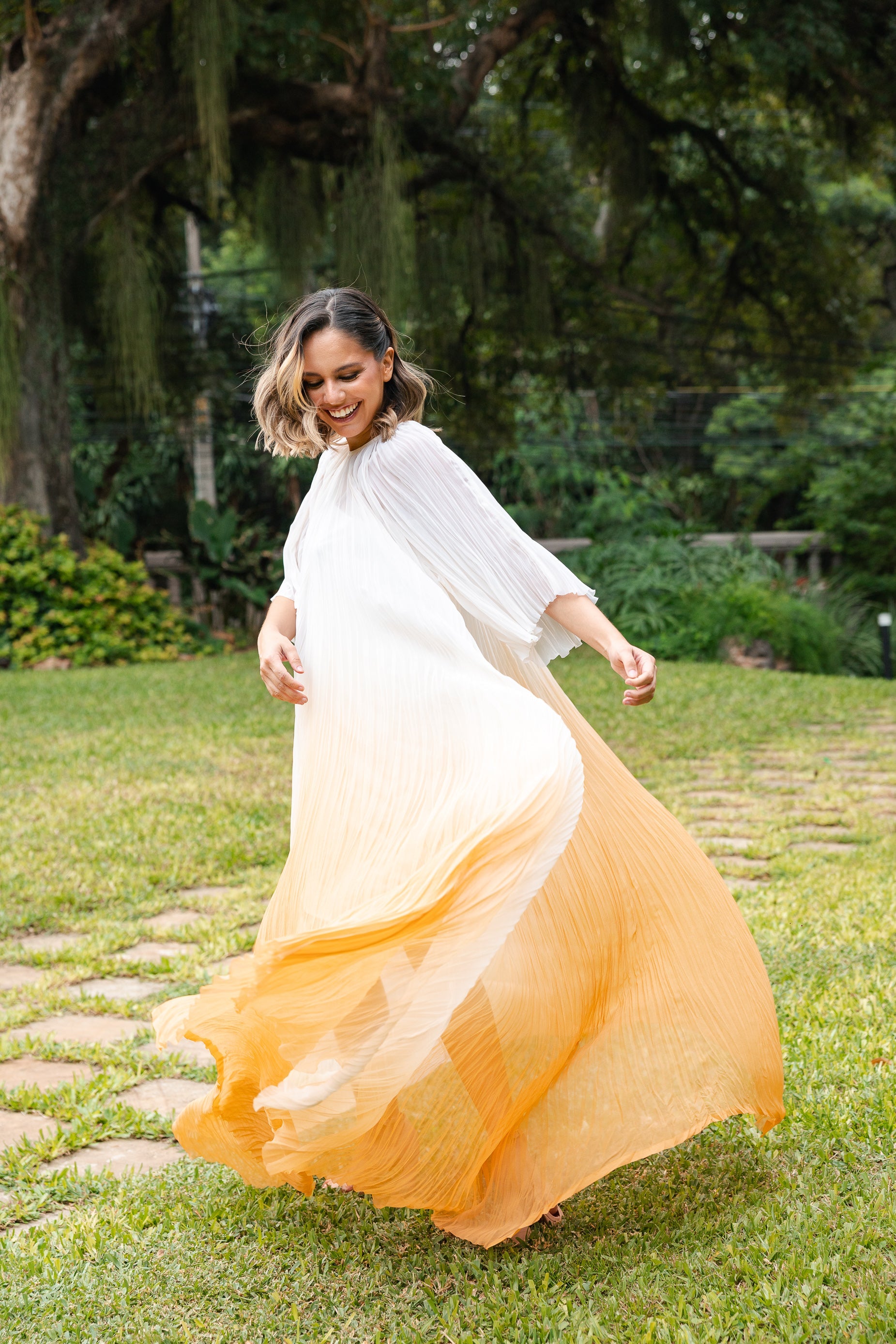 Vestido Cuello Redondo Y Mangas Gasa Degrade Reya