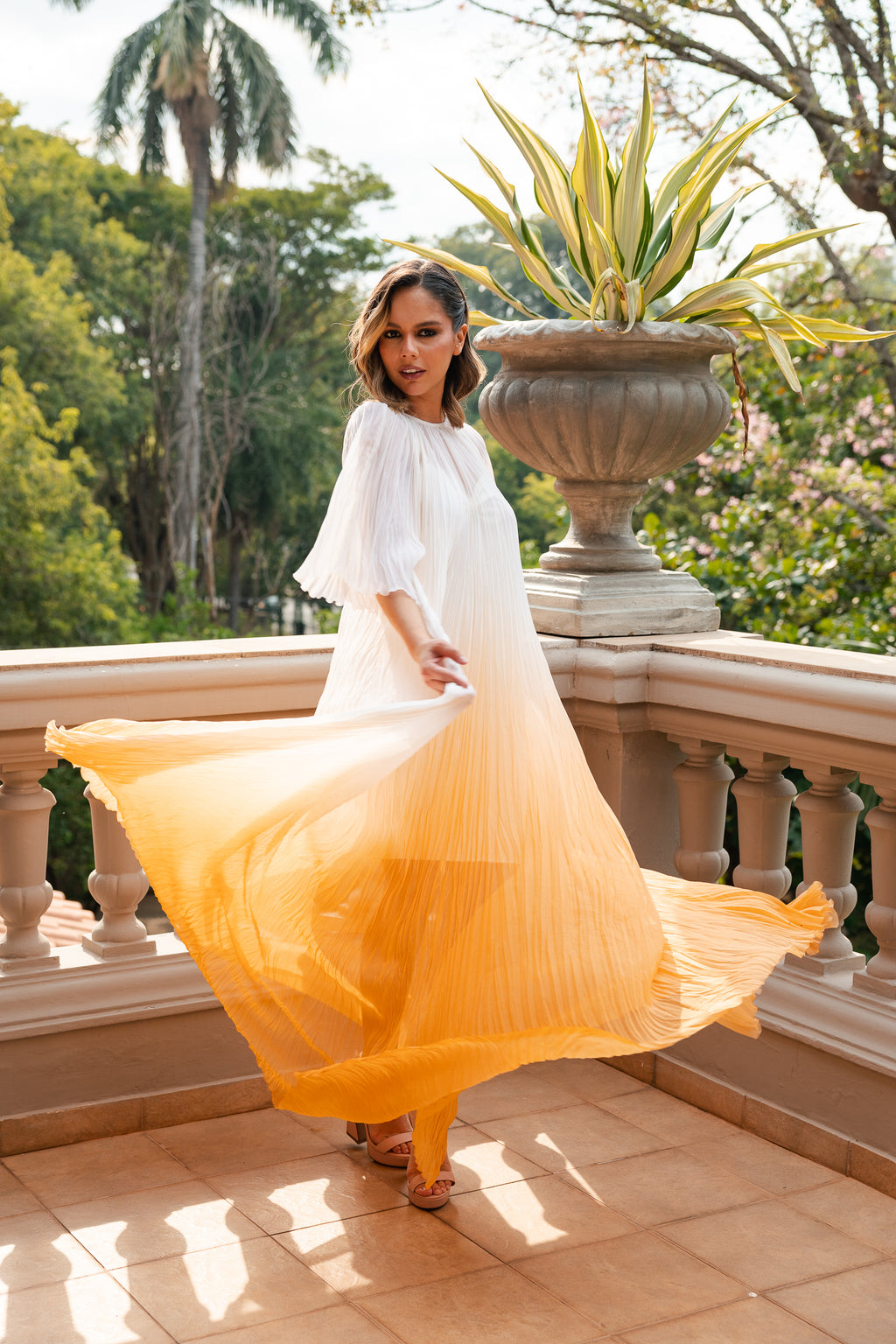 Vestido Cuello Redondo Y Mangas Gasa Degrade Reya