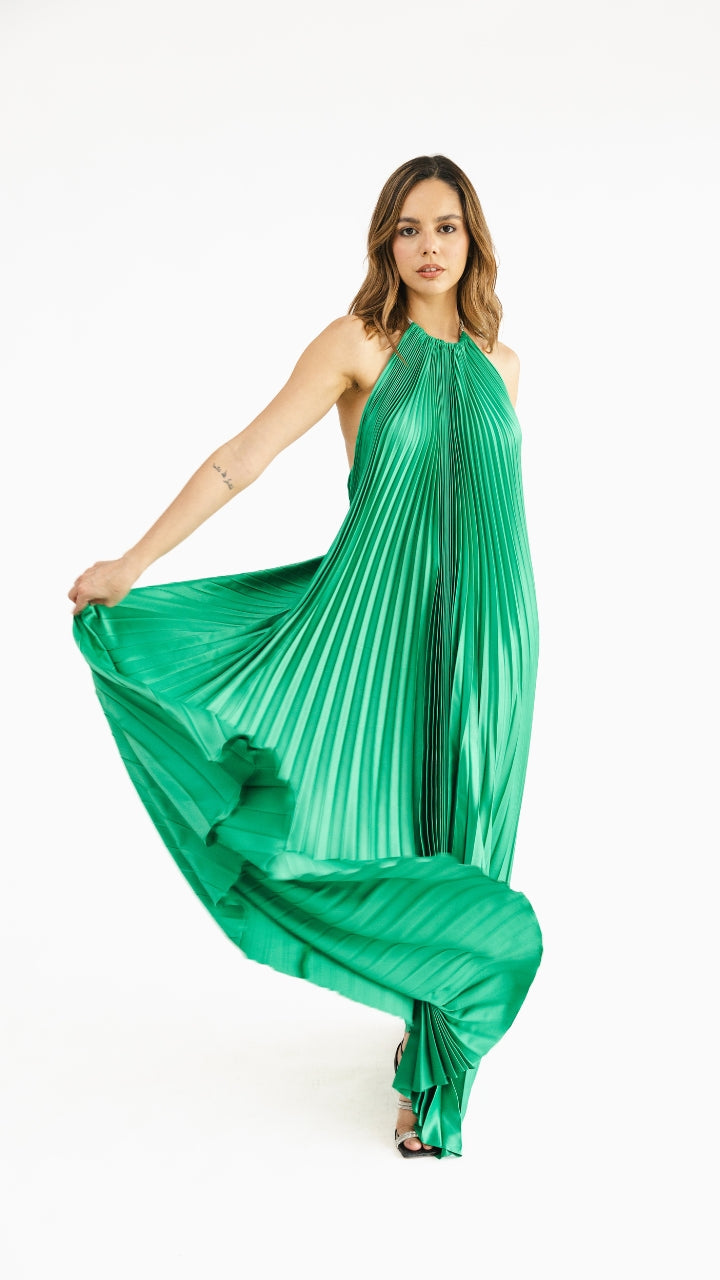 Vestido halter plisado verde