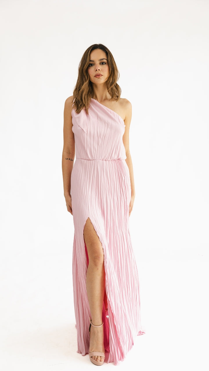 Vestido de un hombro amasado rosa