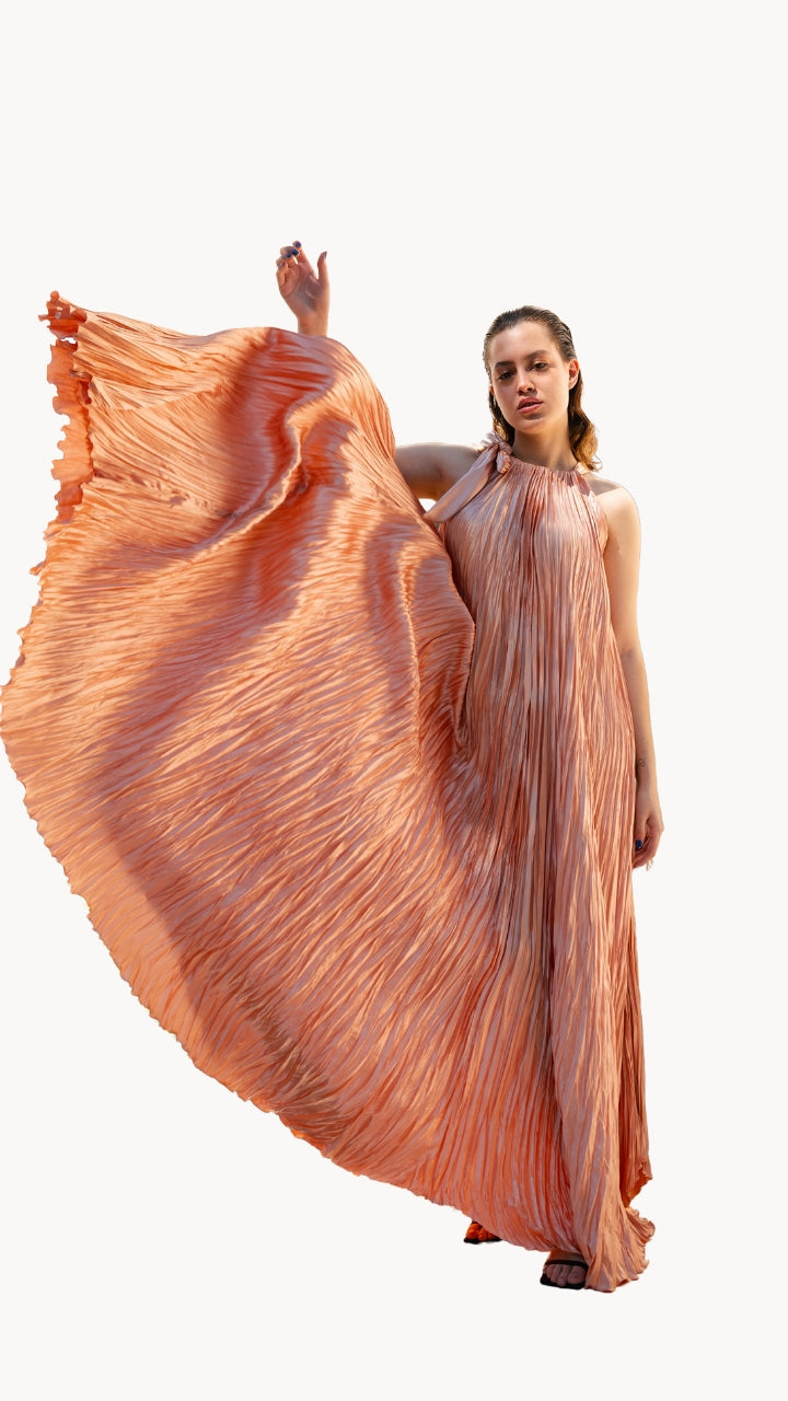 Vestido doble amasado rosa claro