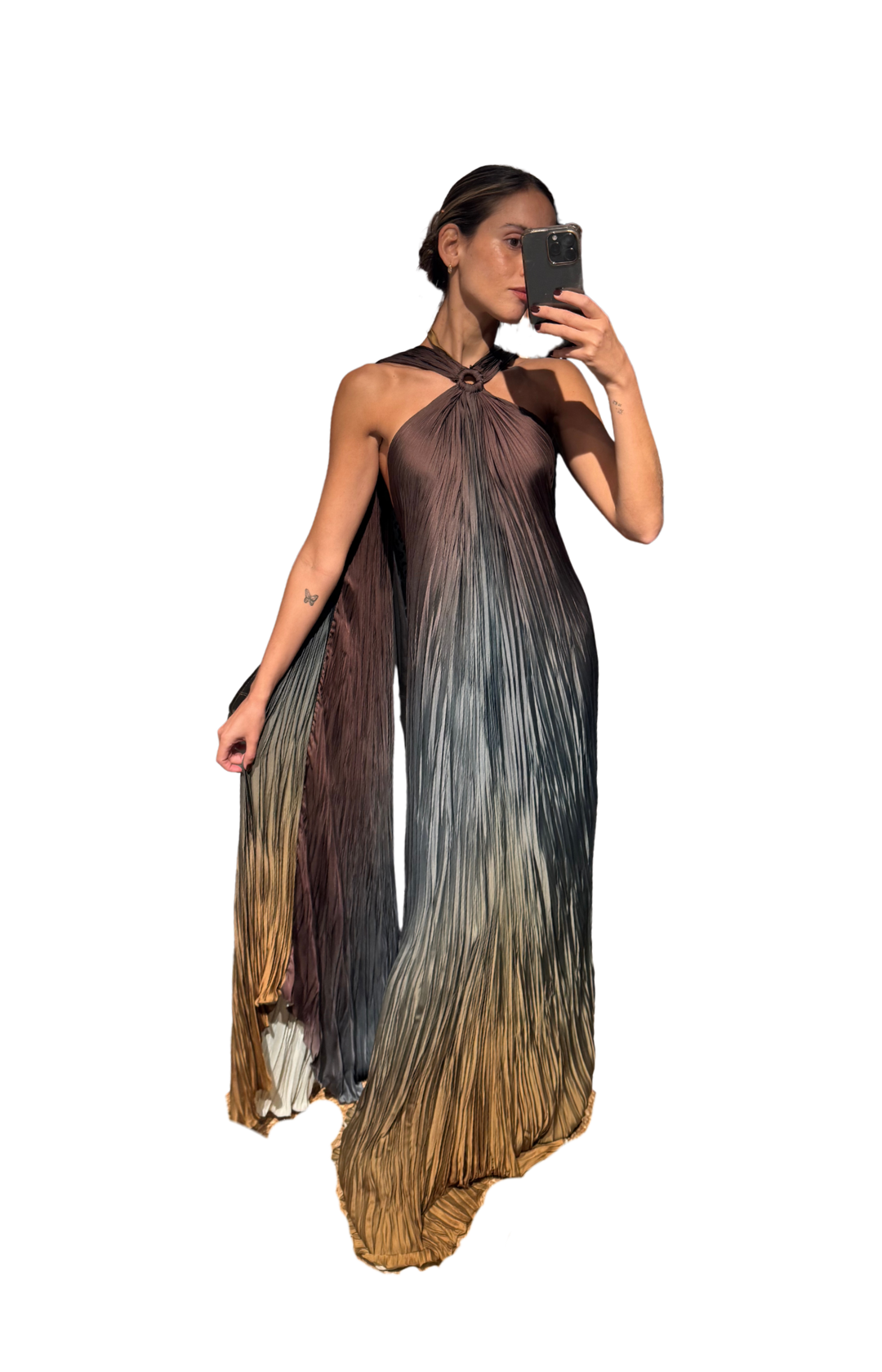 Vestido halter plisado marron degrade